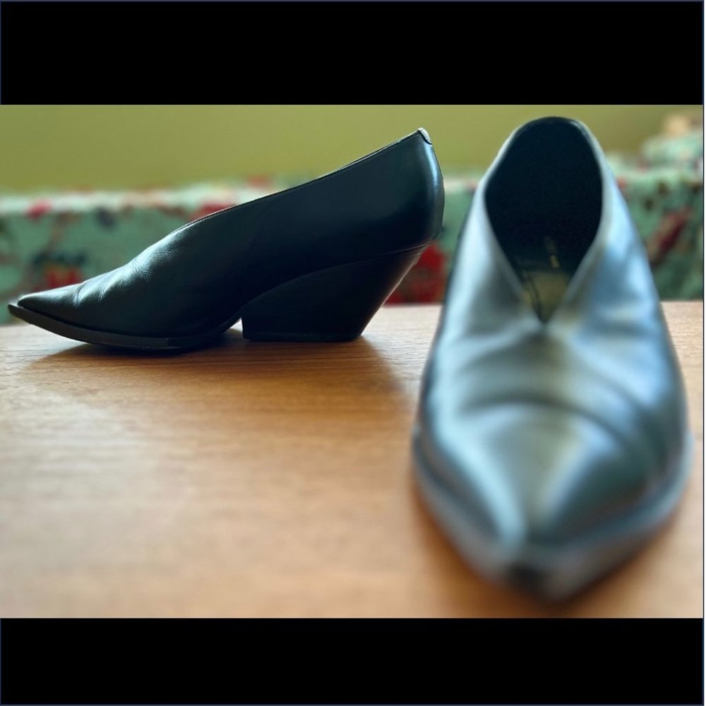 Celine Black Leather Pointed Low Heel Pumps